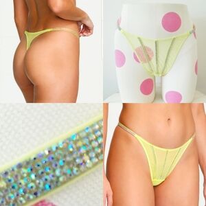 Victoria's Secret Very Sexy Rhinestone Crystal Shine Strap Thong Panty NWT Neon